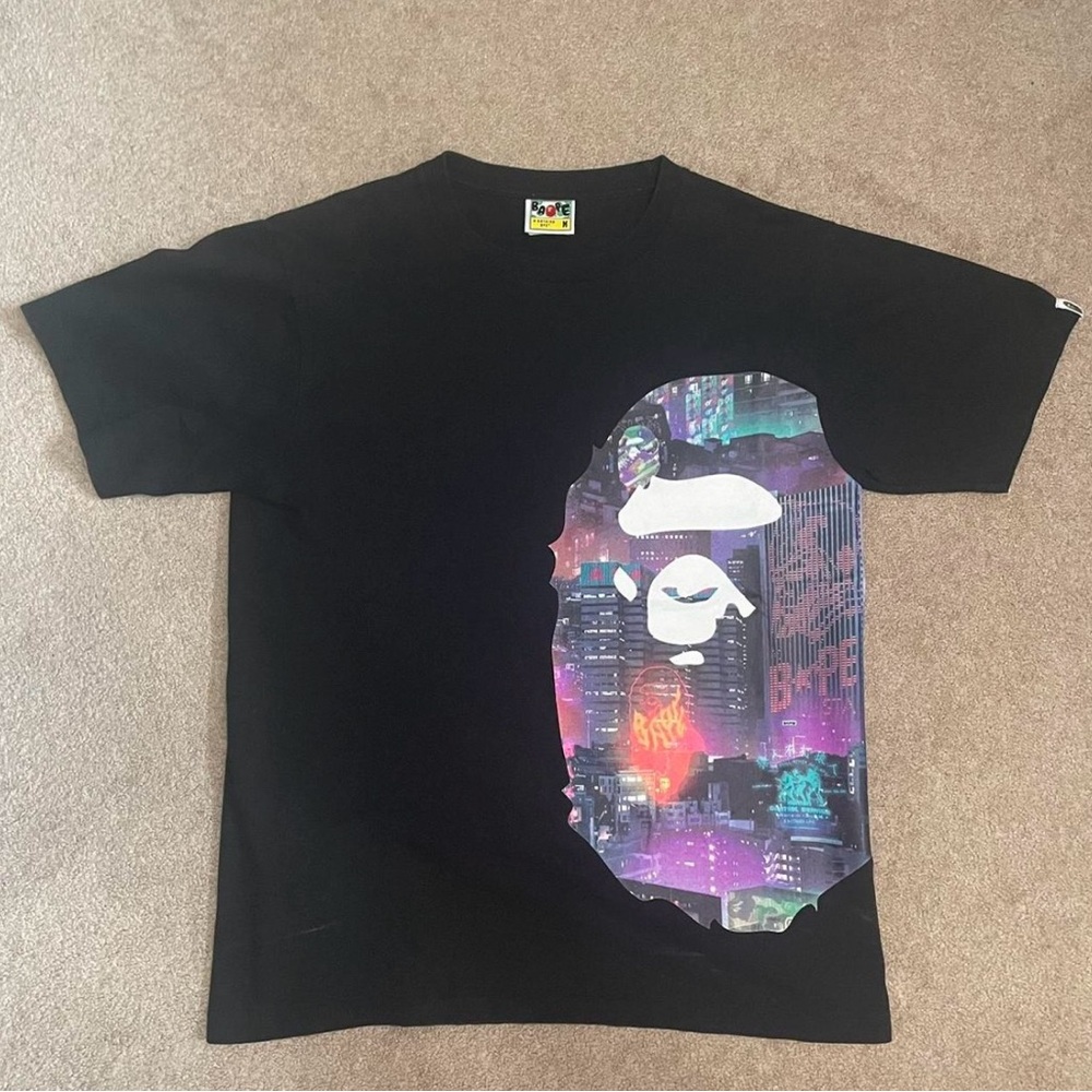 Black Graphic T-Shirt with Colorful Urban Design